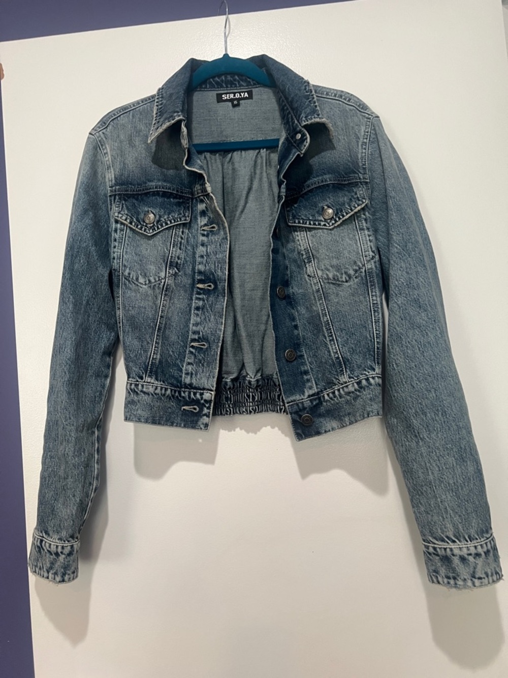 SER.O.YA Washed Light Blue Denim Cropped Jacket XS never worn NWOT